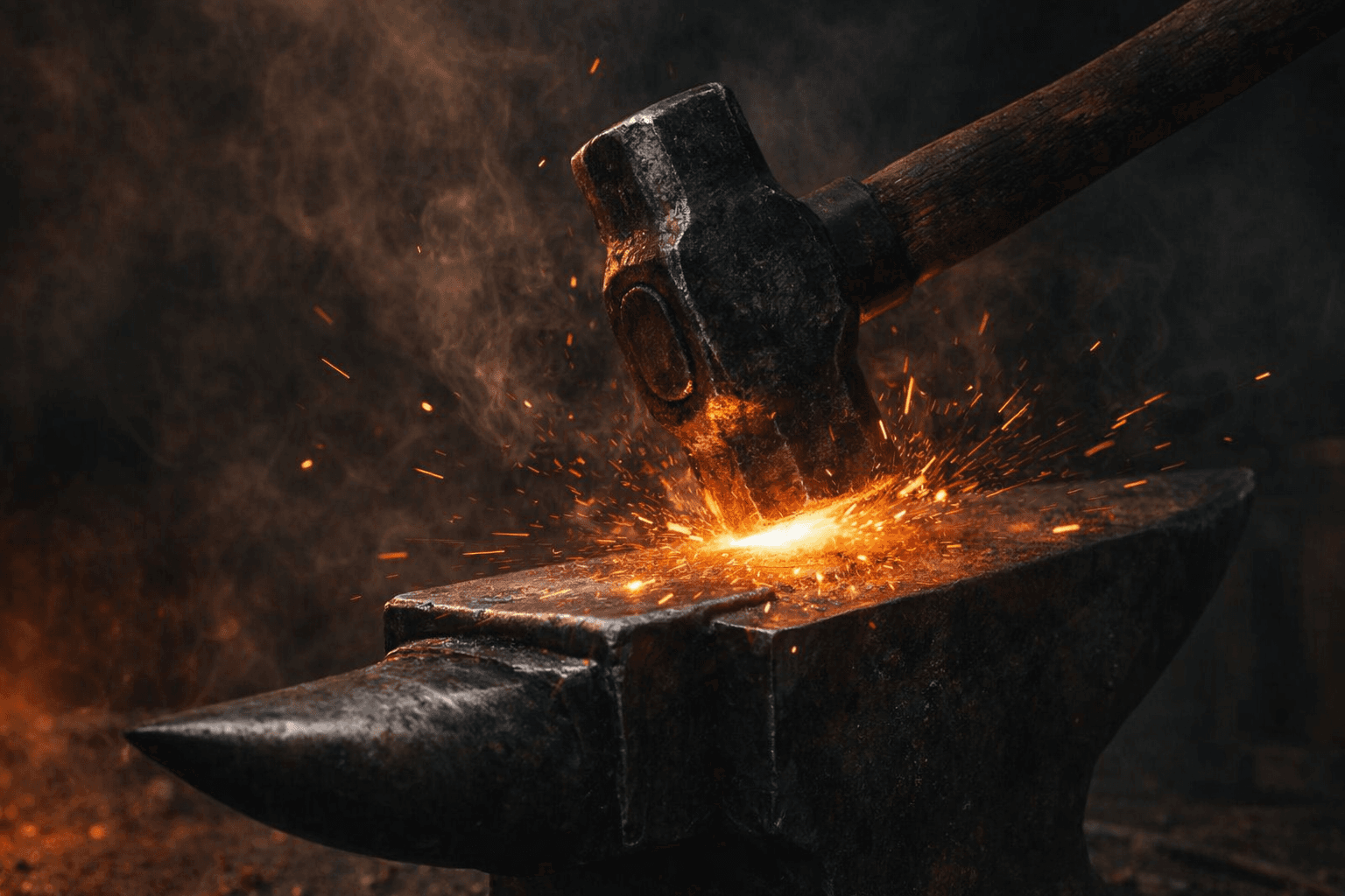A hammer striking an anvil with sparks flying — forging a path into the fire service